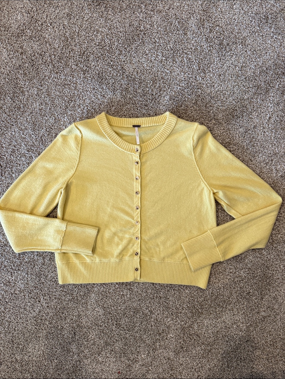 Free People Nocturnal Cardigan, EUC, Large, Butter Yellow